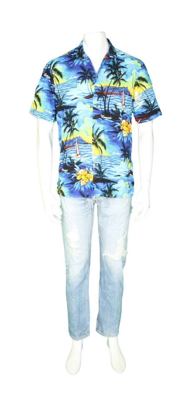 Sunset Scene Orchid Floral Sailing Tourist Souvenir Hawaiian Aloha Camp Shirt L